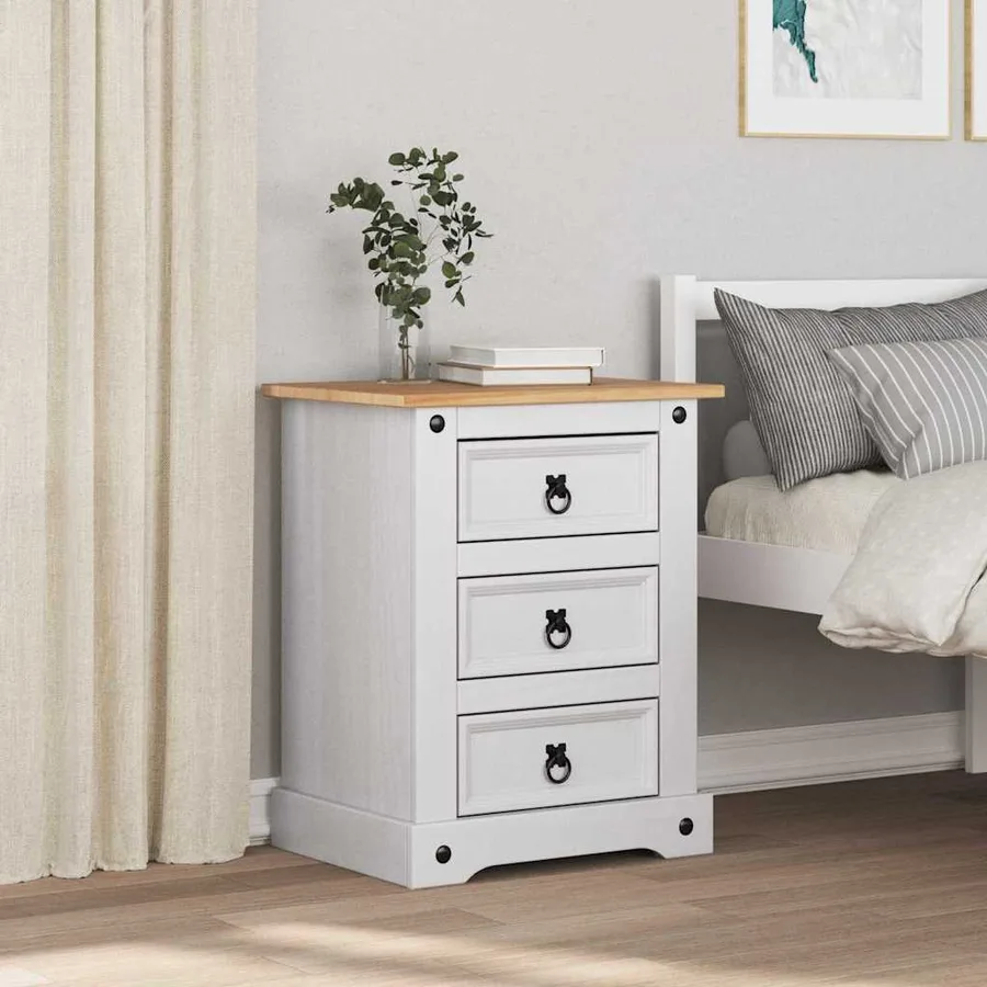 Table de chevet Corona Blanc 53 x 39 x 66 cm Pin massif - 4