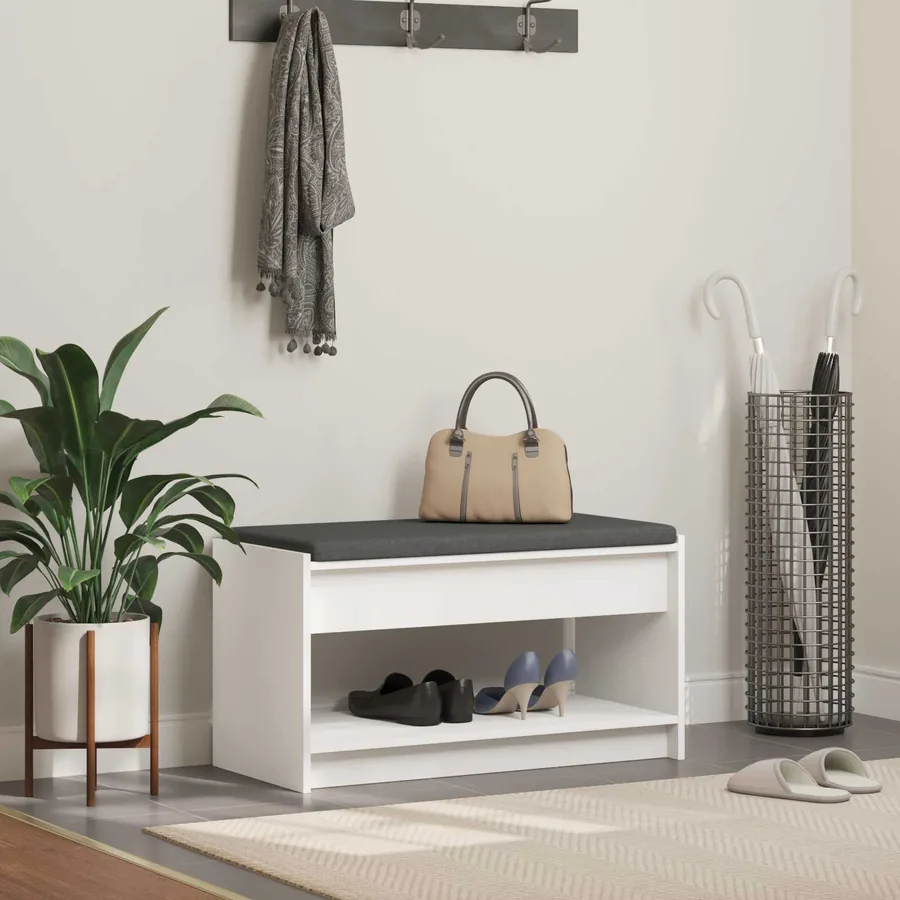 Banc d'entrée Blanc 83 x 38 x 45 cm Bois Ingénierie et Tissu