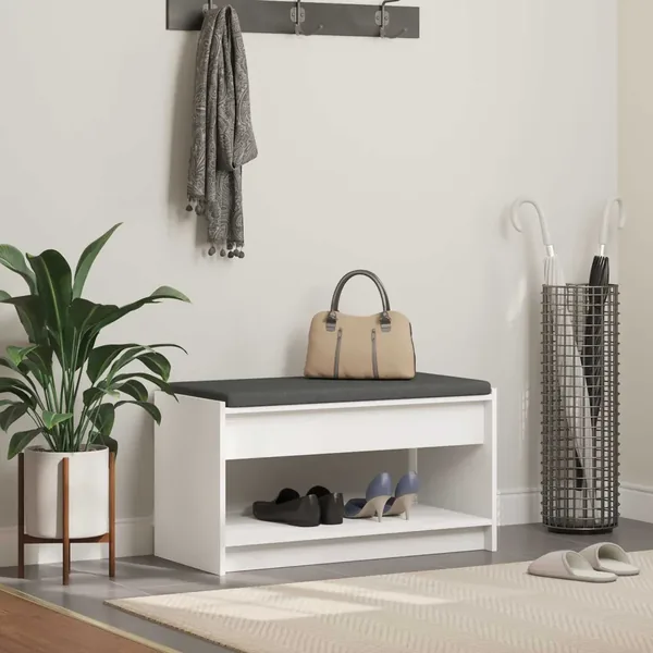 Banc d'entrée Blanc 83 x 38 x 45 cm Bois Ingénierie et Tissu