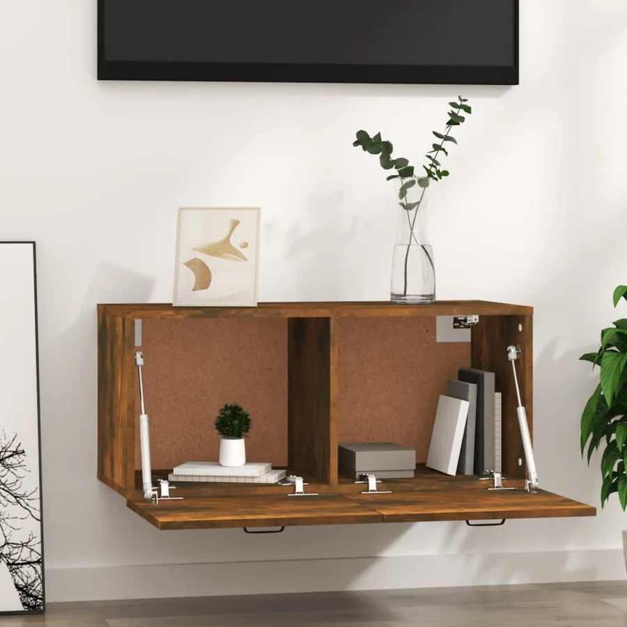 Armoire murale chêne fumé 80x36,5x35 cm bois d'ingénierie - 3