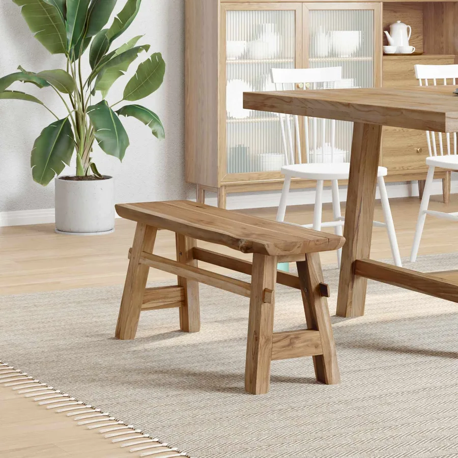 banc Naturel 100 x 29 x 43,5 cm Bois de teck massif - 3
