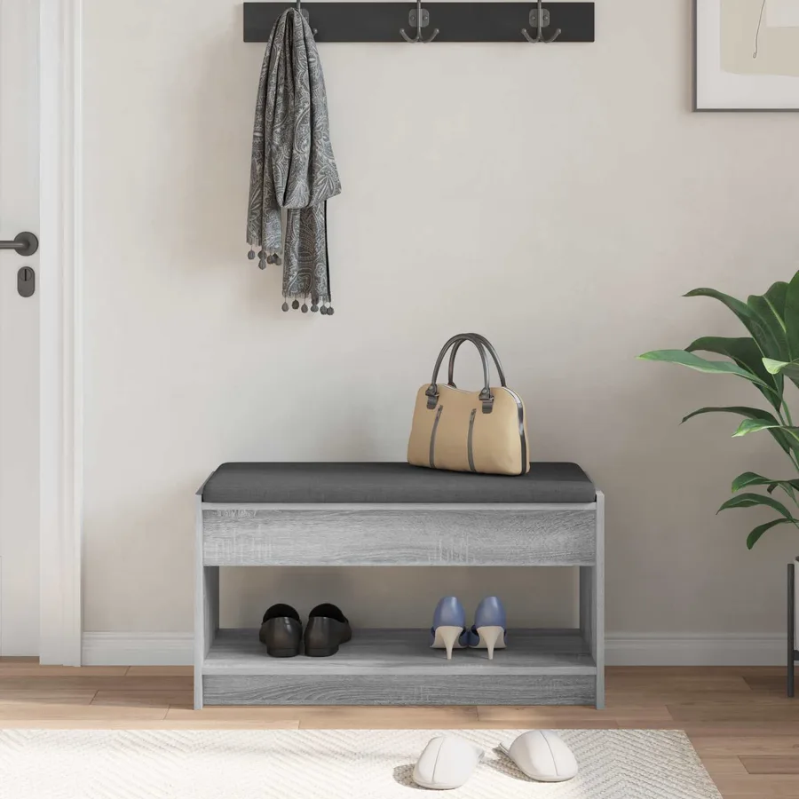Banc d'entrée avec coussin Gris Sonoma 83 x 38 x 45 cm - 4