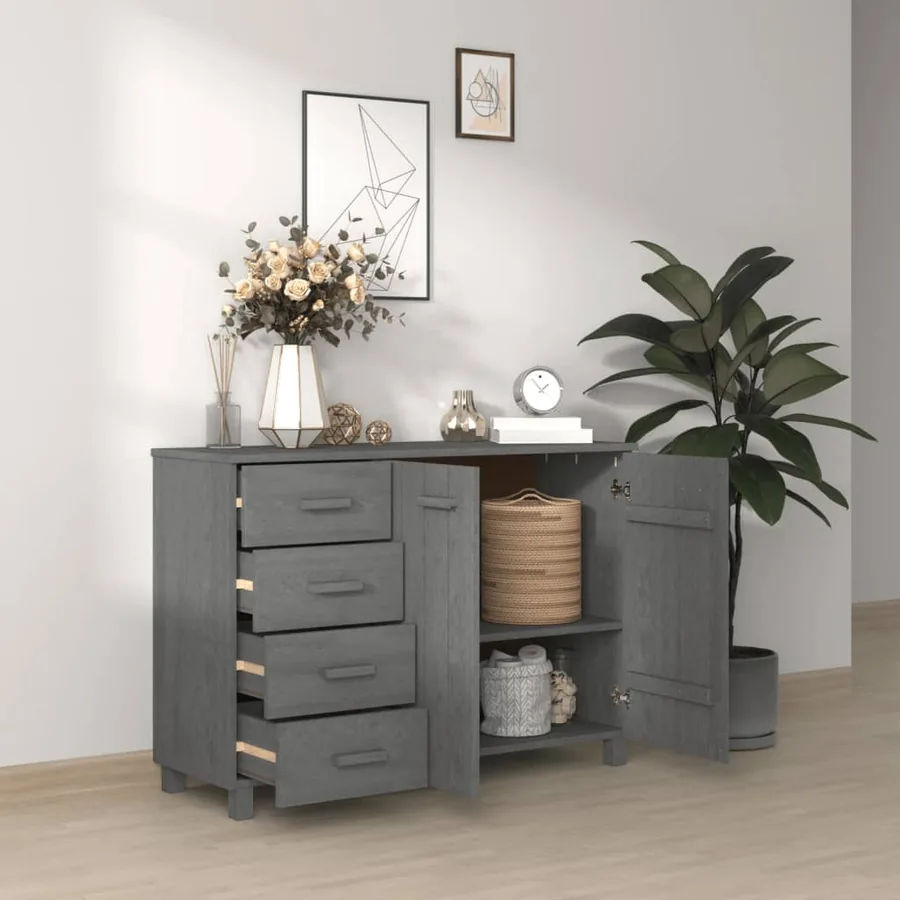 Buffet HAMAR Gris foncé 113x40x80 cm Bois massif de pin - 6