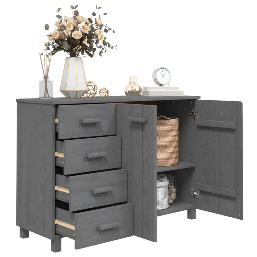Buffet HAMAR Gris foncé 113x40x80 cm Bois massif de pin - 7