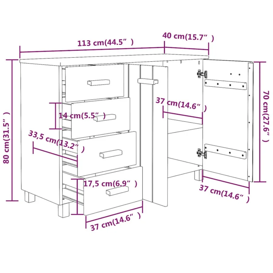 Buffet HAMAR Gris foncé 113x40x80 cm Bois massif de pin - 8