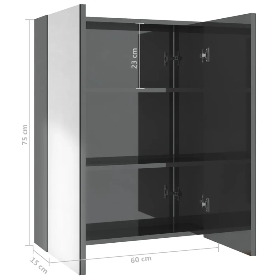 Armoire à miroir de salle de bain 60x15x75 cm MDF Gris brillant - 8