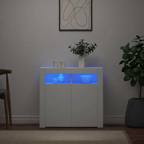 Buffet avec lumières LED Blanc 80x35x75 cm