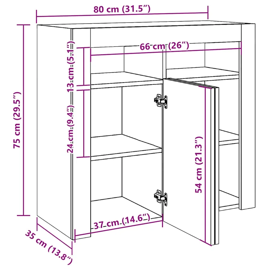 Buffet avec lumières LED Blanc 80x35x75 cm - 17