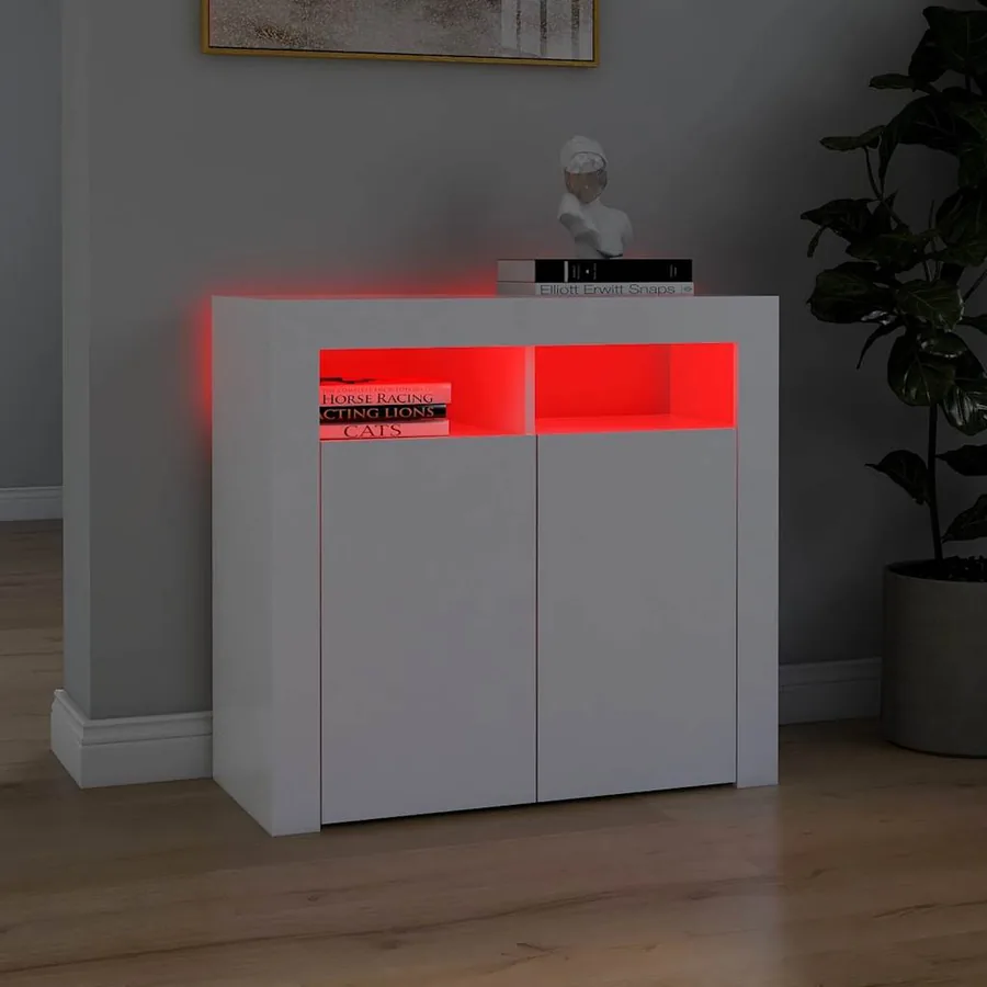Buffet avec lumières LED Blanc 80x35x75 cm - 3