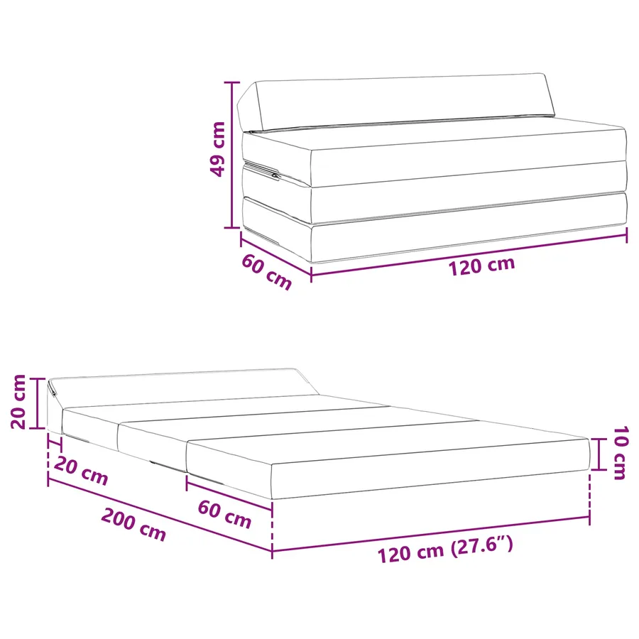 Canapé-lit pliable Bleu 120 x 60 x 49 cm Tissu - 9