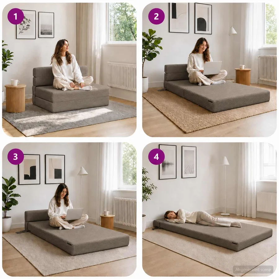 Canapé-lit pliable Gris clair 70 x 72 x 60 cm Tissu - 7