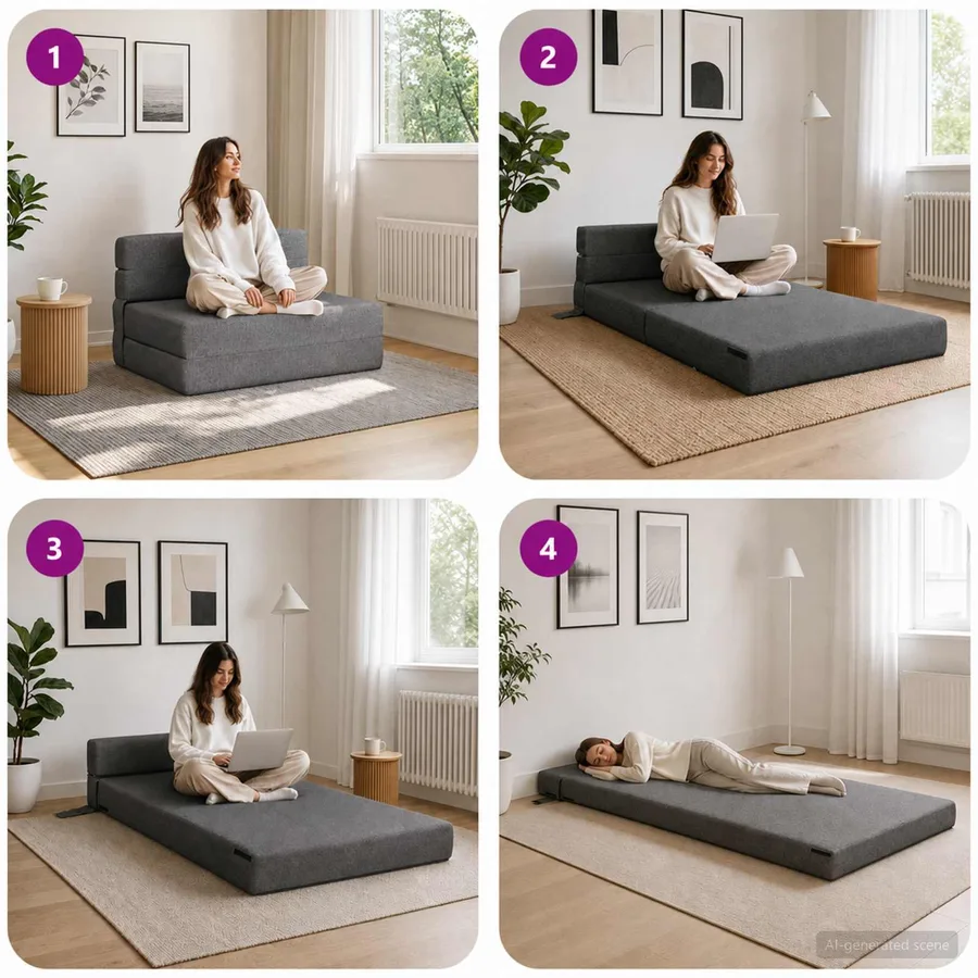 Canapé-lit pliable Gris clair 70 x 72 x 60 cm Tissu - 7