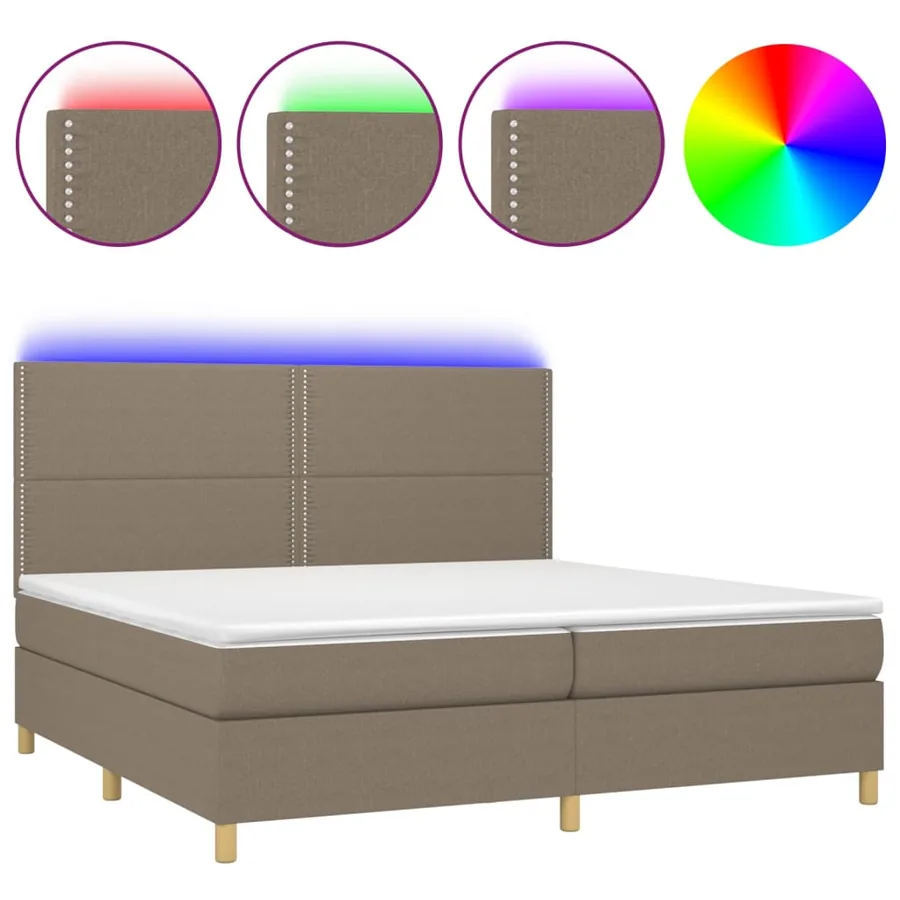 Sommier à lattes de lit et matelas et LED Taupe 200x200cm Tissu - 2