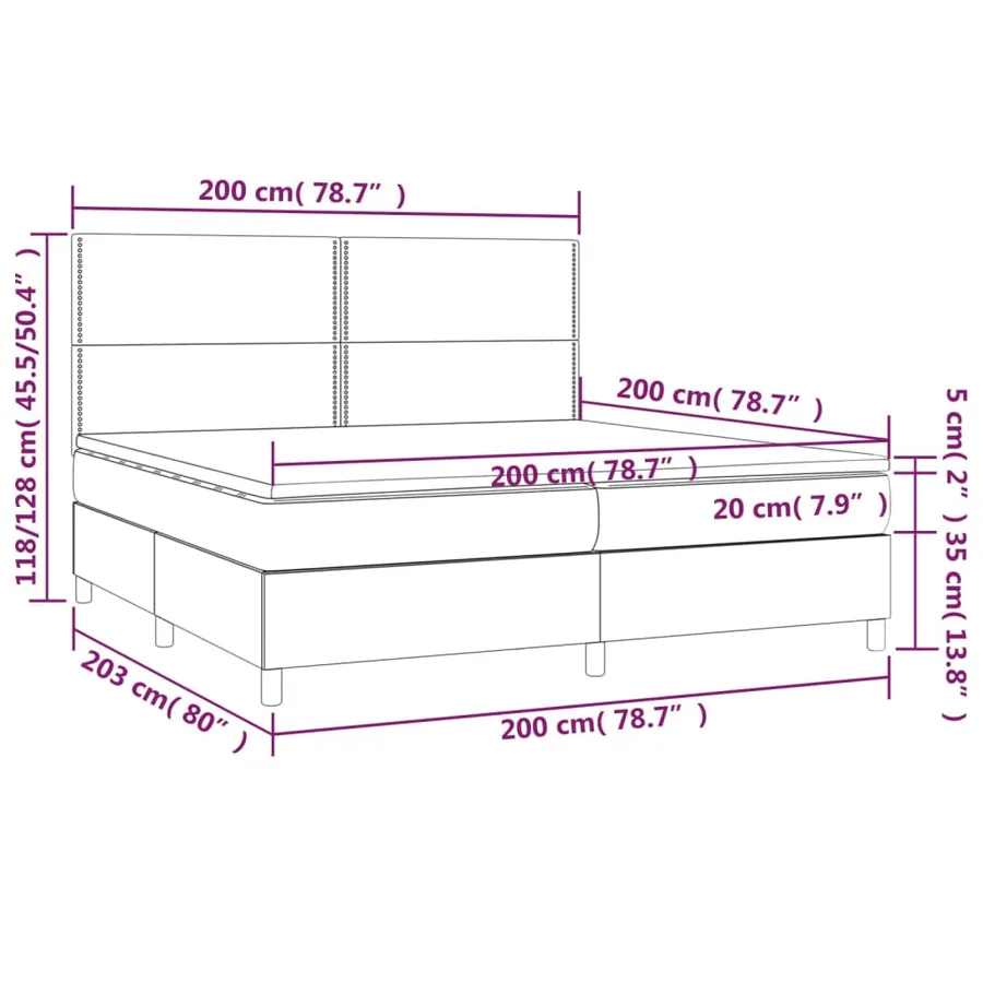 Sommier à lattes de lit et matelas et LED Taupe 200x200cm Tissu - 8