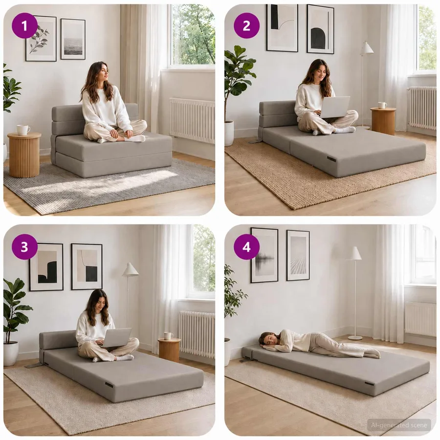 Canapé-lit pliable Gris clair 70 x 72 x 60 cm Tissu - 7
