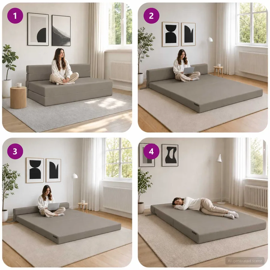 Canapé-lit pliable Gris clair 152 x 86,5 x 60 cm Tissu - 7