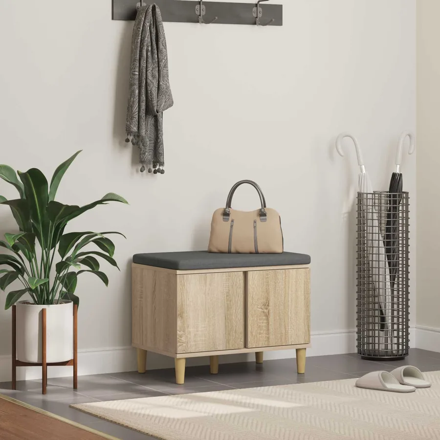 Banc d'entrée avec coussin Chêne Sonoma 60 x 38 x 46 cm