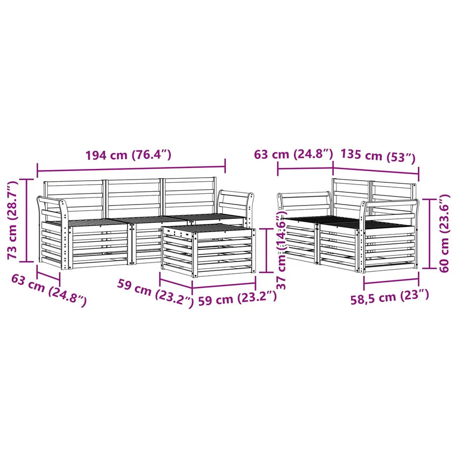 Ensembles de canapés 6 pcs Naturel Bois d'Acacia Massif - 9