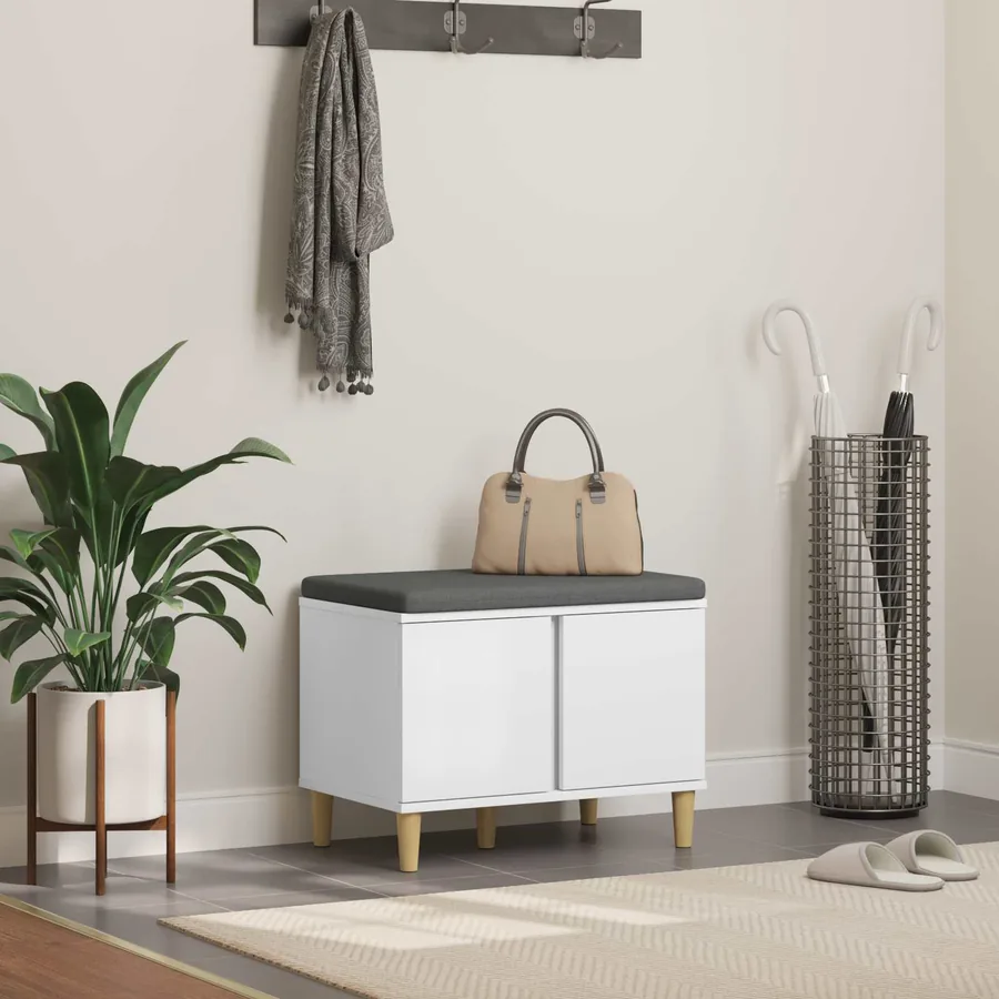 Banc d'entrée Blanc 60 x 38 x 46 cm Bois Ingénierie et Tissu