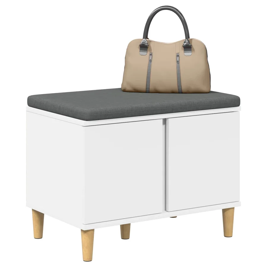 Banc d'entrée Blanc 60 x 38 x 46 cm Bois Ingénierie et Tissu - 3