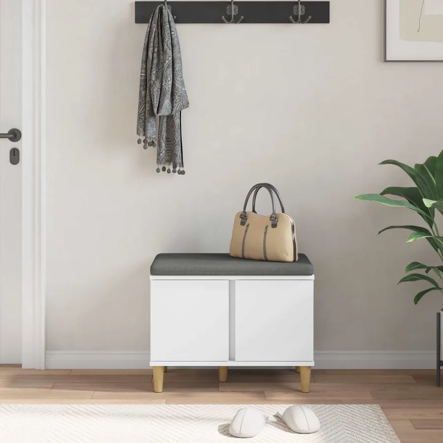 Banc d'entrée Blanc 60 x 38 x 46 cm Bois Ingénierie et Tissu - 4