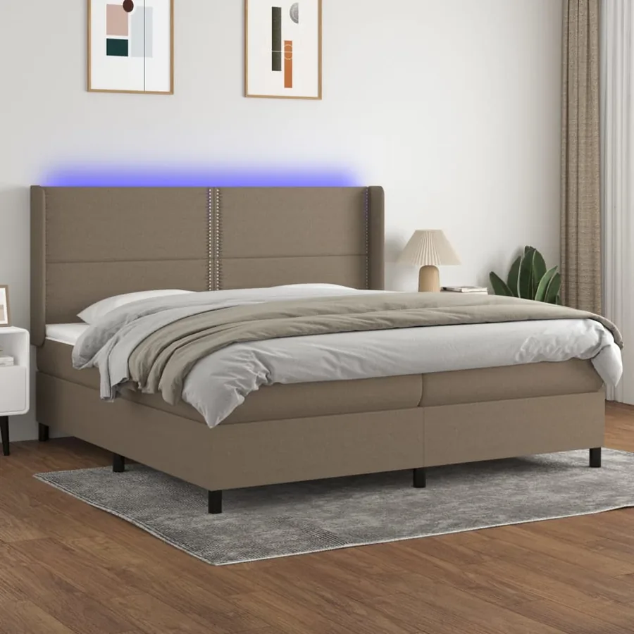 Sommier à lattes de lit matelas LED Taupe 200x200 cm Tissu