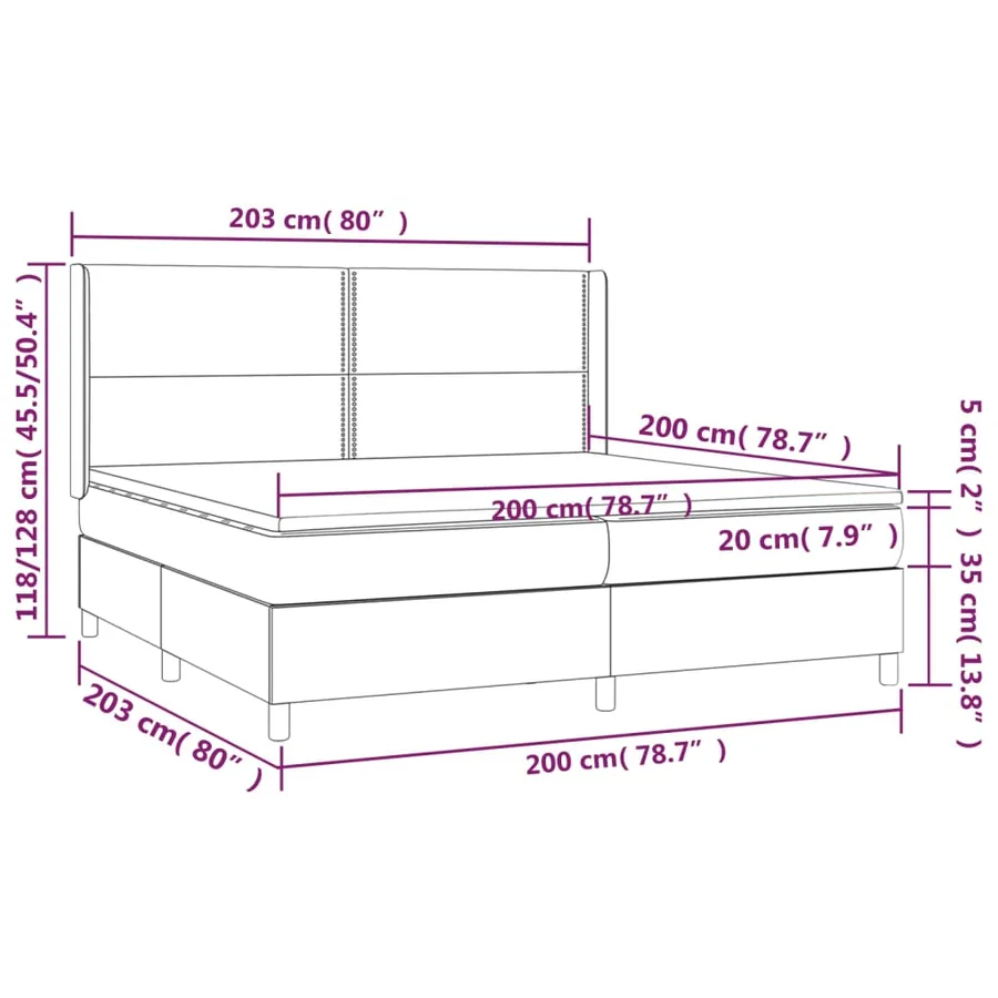Sommier à lattes de lit matelas LED Taupe 200x200 cm Tissu - 8