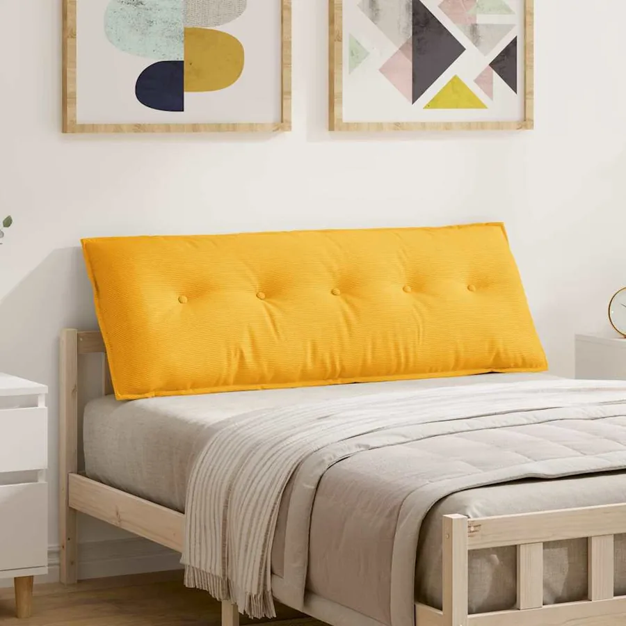 Coussin de Dos Jaune clair 140 x 50 cm Tissu en velours côtelé