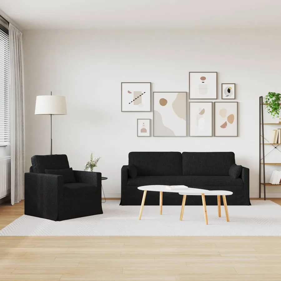 Ensemble de Canapés 2 pcs Noir 198 x 78 x 80 cm tissu - 3