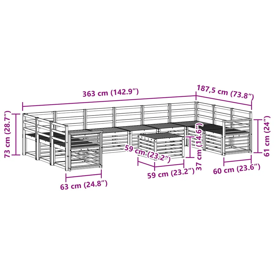 Ensembles de canapés 11 pcs Naturel Bois d'Acacia Massif - 10
