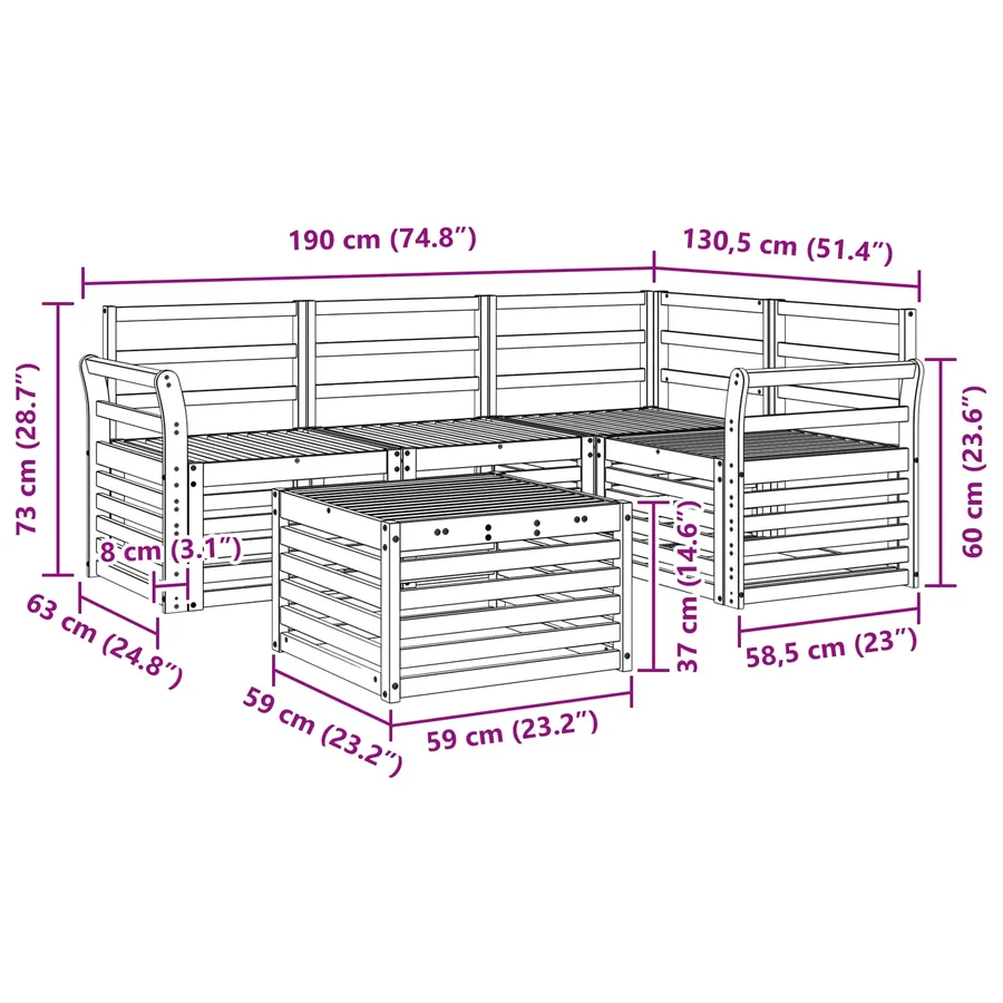 Ensemble de canapés d'extérieur 5 pcs Naturel - 10
