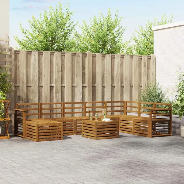 Ensemble de canapé d'angle 9 pcs Naturel Bois d'Acacia Massif