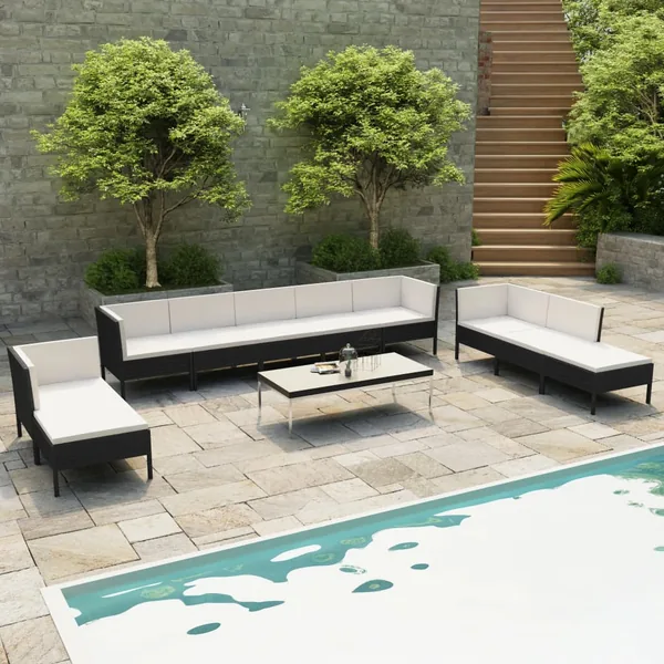 Salon de jardin 10 pcs avec coussins Résine tressée Noir
