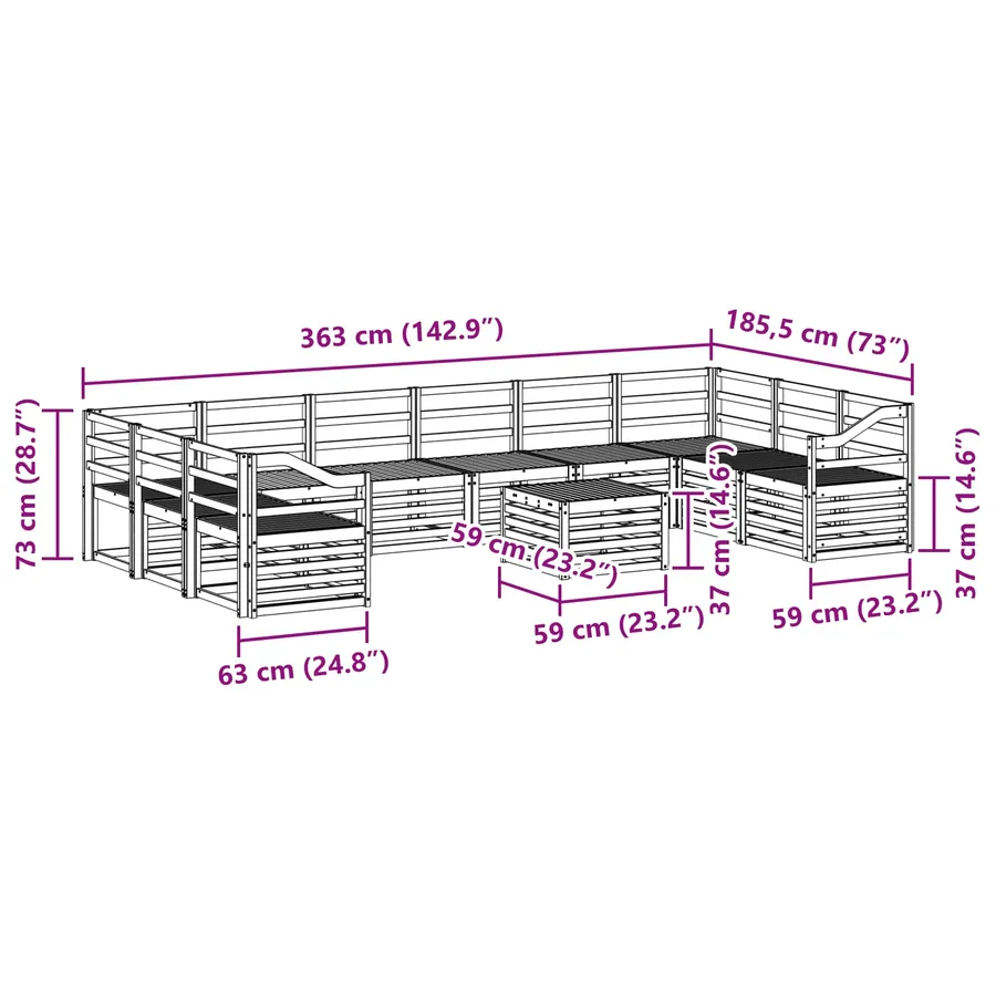 Ensemble de canapés d'extérieur 11 pcs Naturel - 10