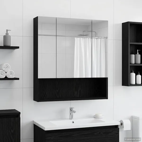 Armoire Miroir de Salle de Bain Chêne noir 60 x 14.5 x 70 cm