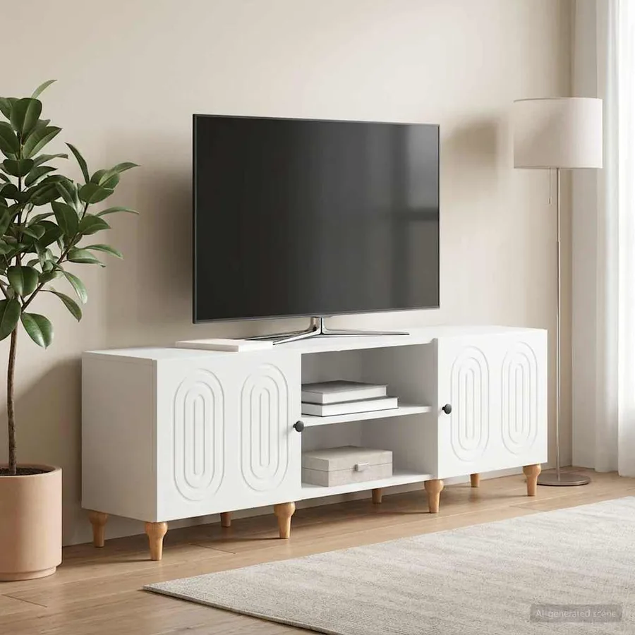 Meuble TV Blanc 150 x 31 x 50 cm Bois d'ingénierie - 4
