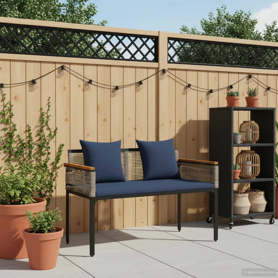 Banc extérieur Gris et bleu marine 117 x 54 x 74.5 cm polyrotin - 3
