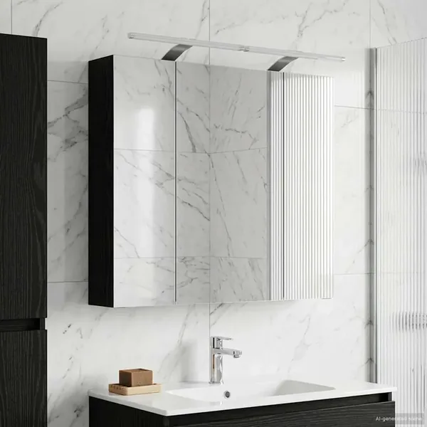 Armoire Miroir de Salle de Bain Chêne noir 80 x 14.5 x 70 cm