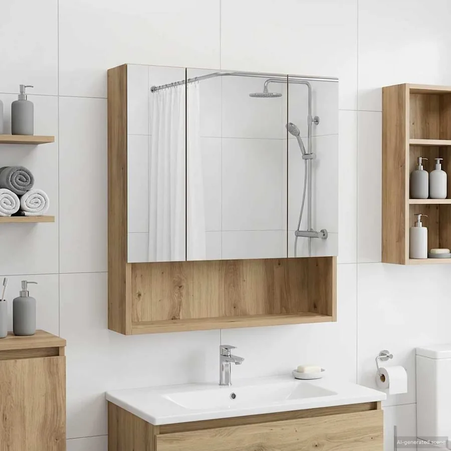 Armoire Miroir de Salle de Bain Chêne artisan 60 x 14.5 x 70 cm