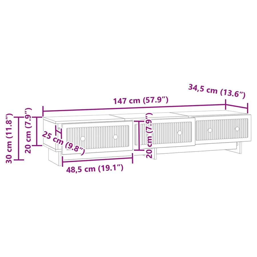 Meuble TV Gris béton 147 x 34,5 x 30 cm Bois d'ingénierie - 11