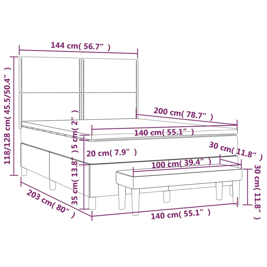Sommier à lattes de lit avec matelas Gris foncé 140x200cm Tissu - 8