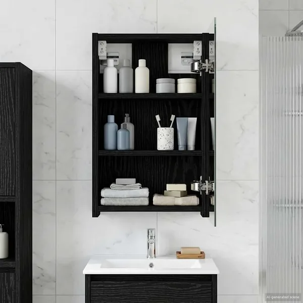 Armoire Miroir de Salle de Bain Chêne noir 30 x 10,5 x 50 cm