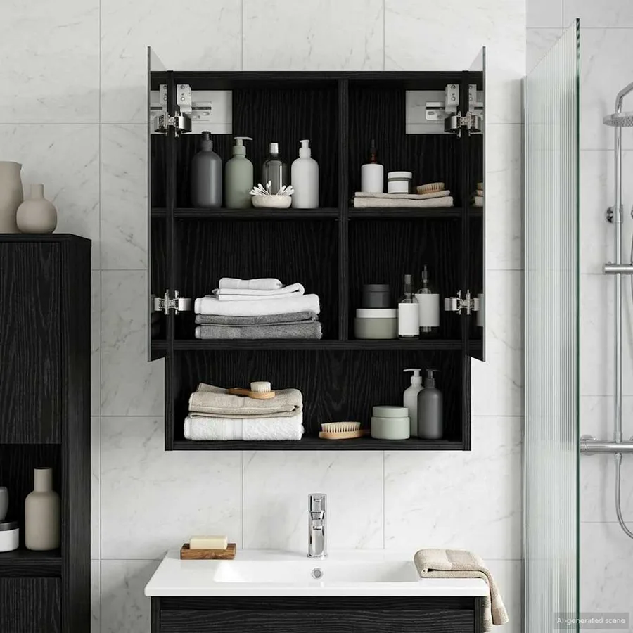 Armoire Miroir de Salle de Bain Chêne noir 50 x 14,5 x 70 cm - 4