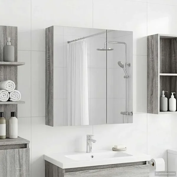 Armoire Miroir de Salle de Bain Gris Sonoma 60 x 14,5 x 70 cm