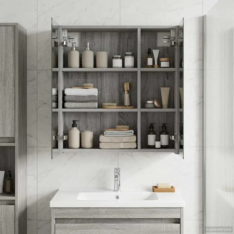 Armoire Miroir de Salle de Bain Gris Sonoma 60 x 14,5 x 70 cm - 4