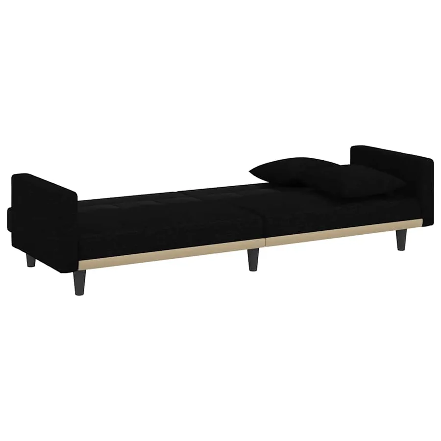 Canapé-lit avec coussins noir tissu - 6