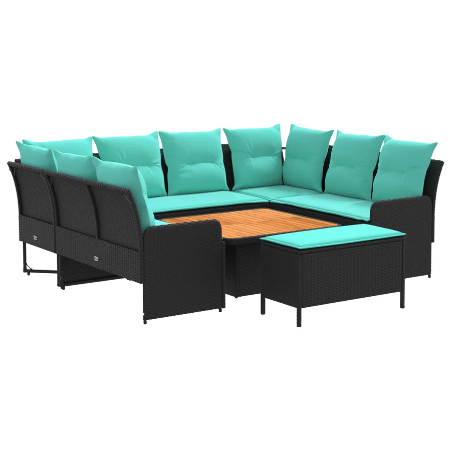 Ensembles de meubles 7 pcs Noir et turquoise Rotin PE - 2