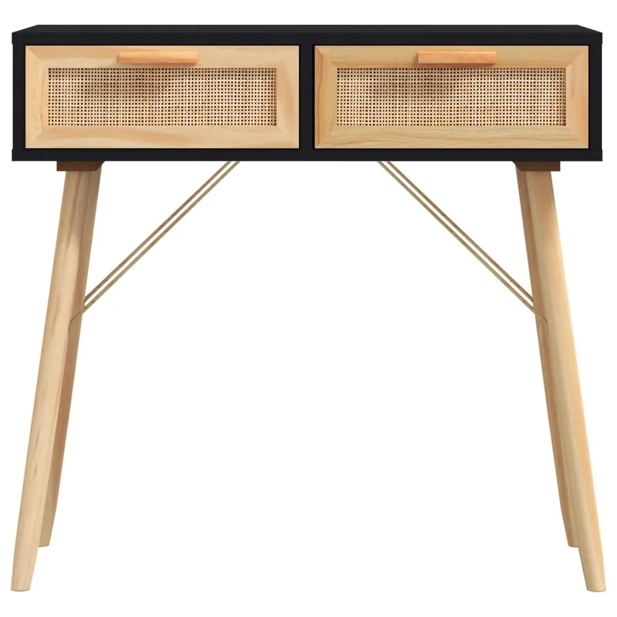 Table console Noir 80x30x75 cm Bois massif pin /rotin naturel - 4