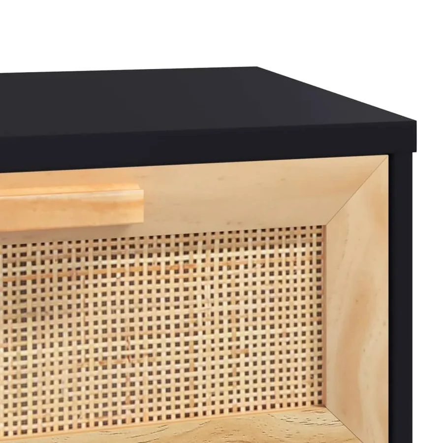 Table console Noir 80x30x75 cm Bois massif pin /rotin naturel - 6