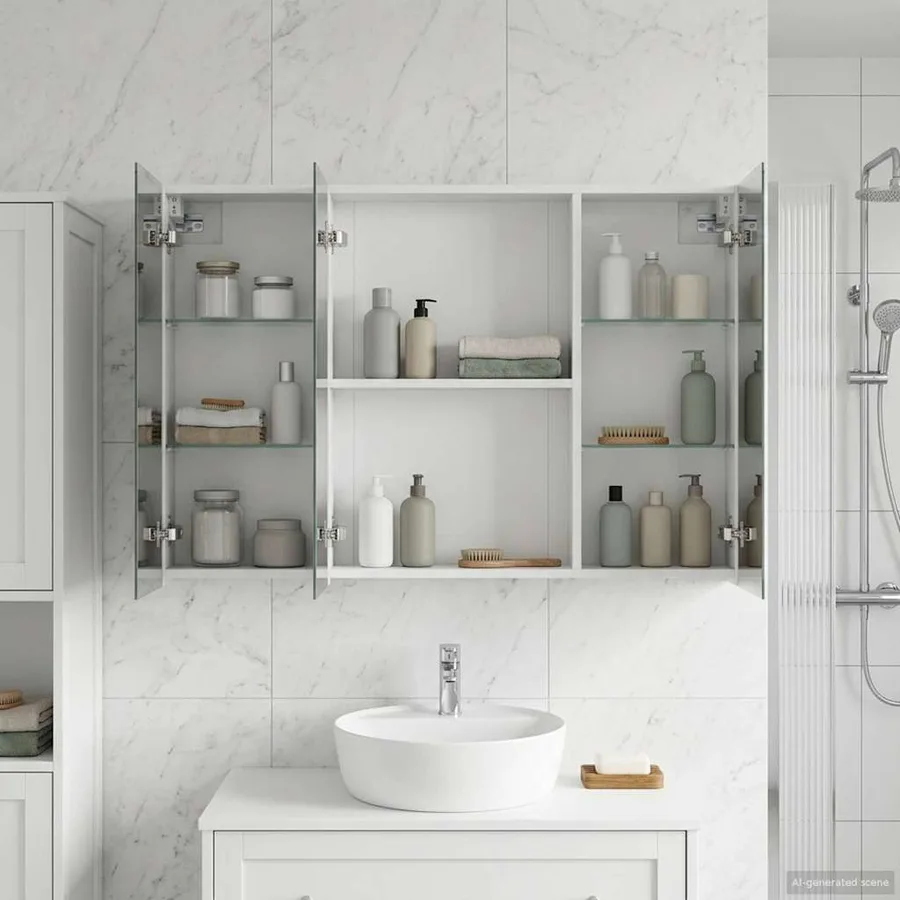Armoire Miroir de Salle de Bain Blanc 100 x 14,5 x 70 cm - 4